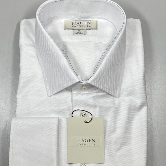 Hagen Men’s Dobby French Cuff Dress Shirt – White – Size 18 36/37 - Picture 1 of 7